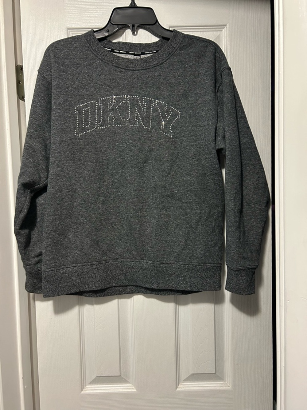 DKNY Sport Gray Fleece-Lined Sweatshirt with Crystal Accents